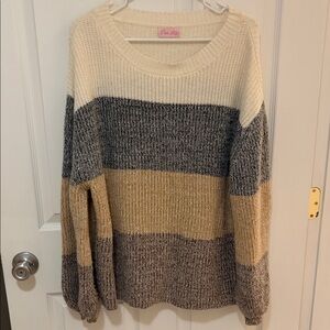 Pink Lily Women's Colorblock Sweater - Cream, Gray, Tan